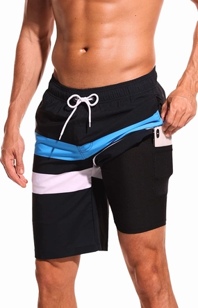 difficort Mens Swim Trunks with Compression Liner Quick Dry Bathing Suits Shorts with Zipper Pockets
