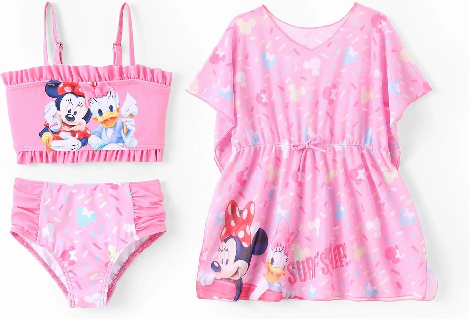 Disney Frozen Elsa Princess Minnie Ariel Girl 3 Piece Swimsuit Bikini Tankini Bathing Suit with Cover Up Set UPF 50  Swimwear
