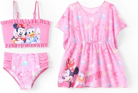 Disney Frozen Elsa Princess Minnie Ariel Girl 3 Piece Swimsuit Bikini Tankini Bathing Suit with Cover Up Set UPF 50  Swimwear