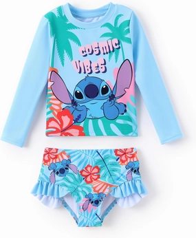 Disney Mickey and Friends Girl Two Piece Long Sleeve Swimsuit Rashguard Bathing Suit