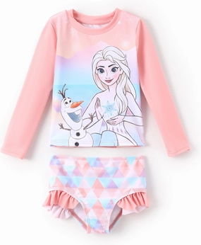 Disney Mickey and Friends Girl Two Piece Long Sleeve Swimsuit Rashguard Bathing Suit