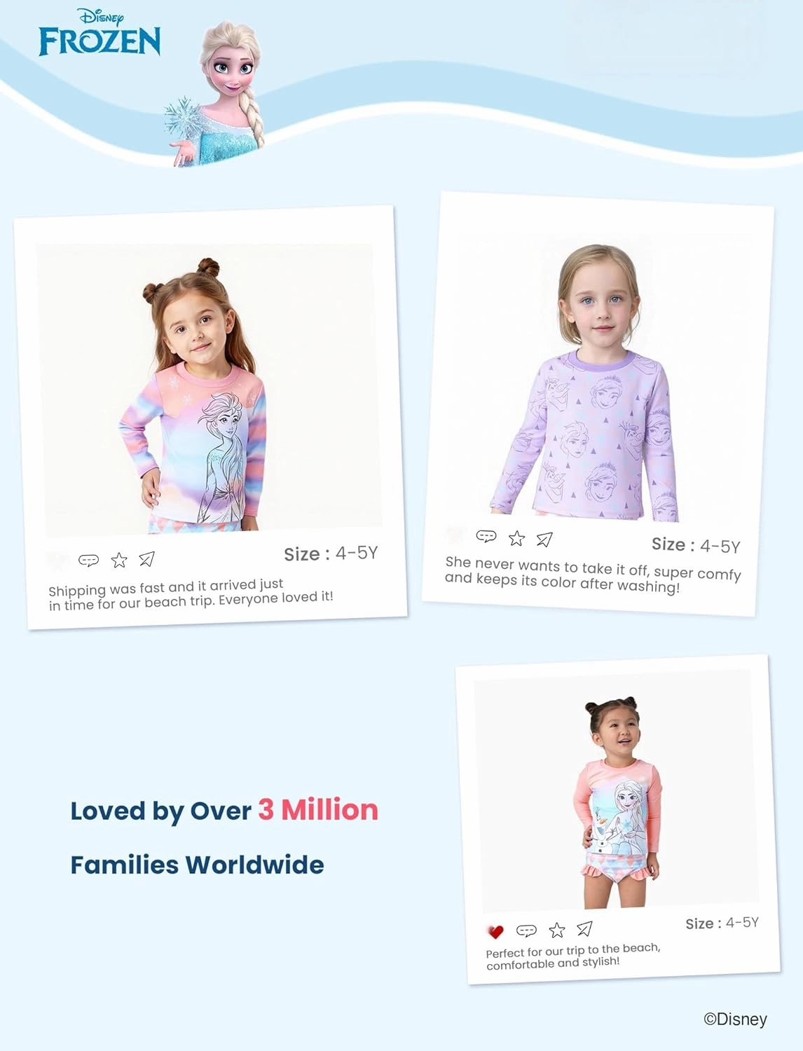 Disney Mickey and Friends Girl Two Piece Long Sleeve Swimsuit Rashguard Bathing Suit