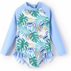Disney Princess Frozen Elsa Minnie Stitch One Piece Swimsuit Rashguard Bathing Suit UPF 50 Toddler Girl Long Sleeve Swimwear