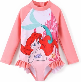 Disney Princess Frozen Elsa Minnie Stitch One Piece Swimsuit Rashguard Bathing Suit UPF 50 Toddler Girl Long Sleeve Swimwear