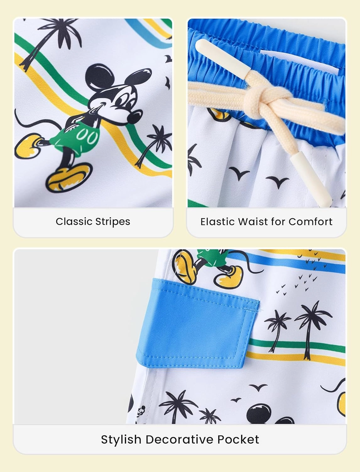 Disney Stitch Boys Swim Trunks with UPF 50  Sun Protection, Quick-Dry Fabric, and Pocket