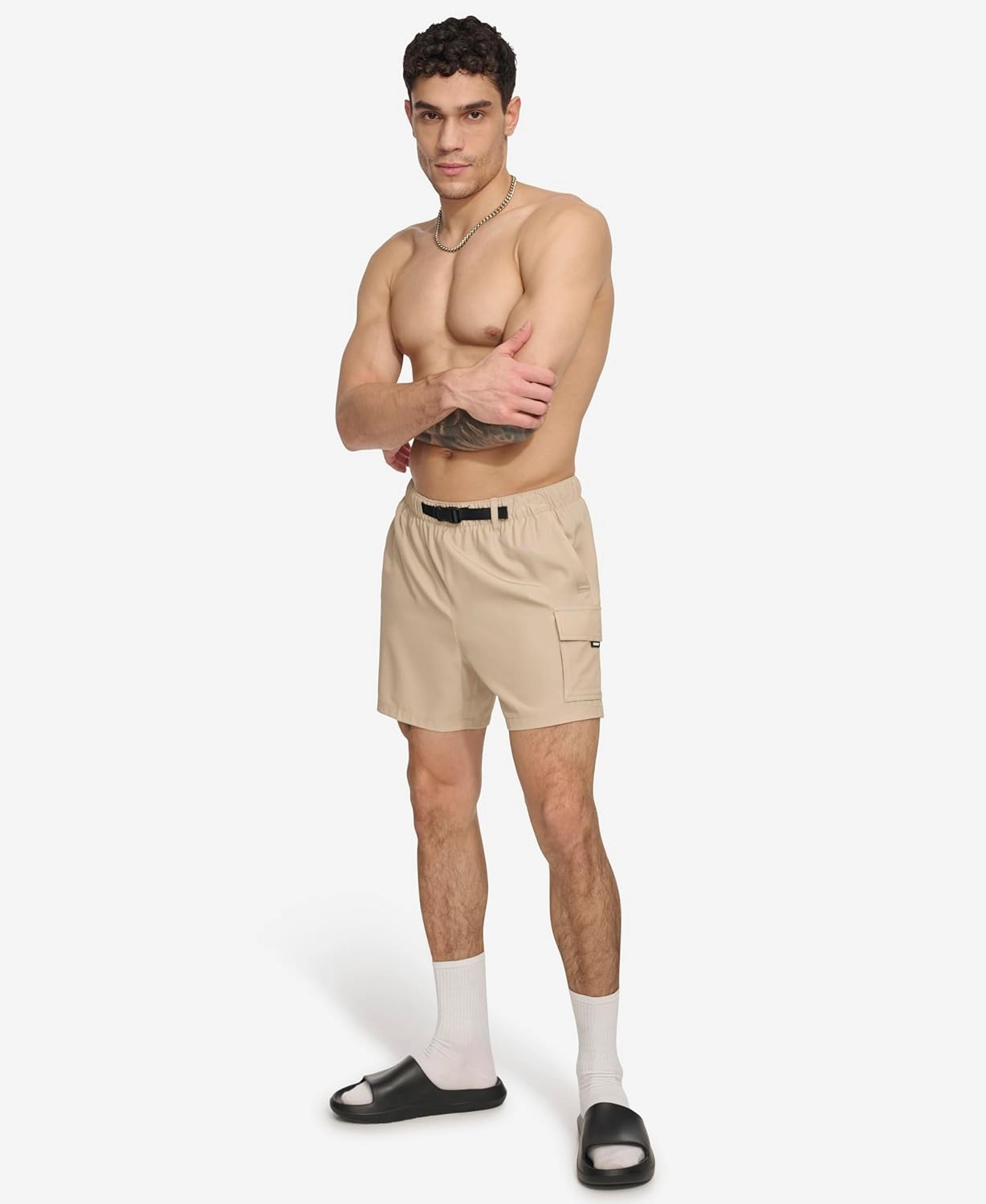 DKNY Men's Stretch Quick Dry Volley UPF 40  Protection Swim Trunk