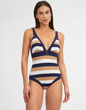 Doris Plunge Swimsuit - Stripe