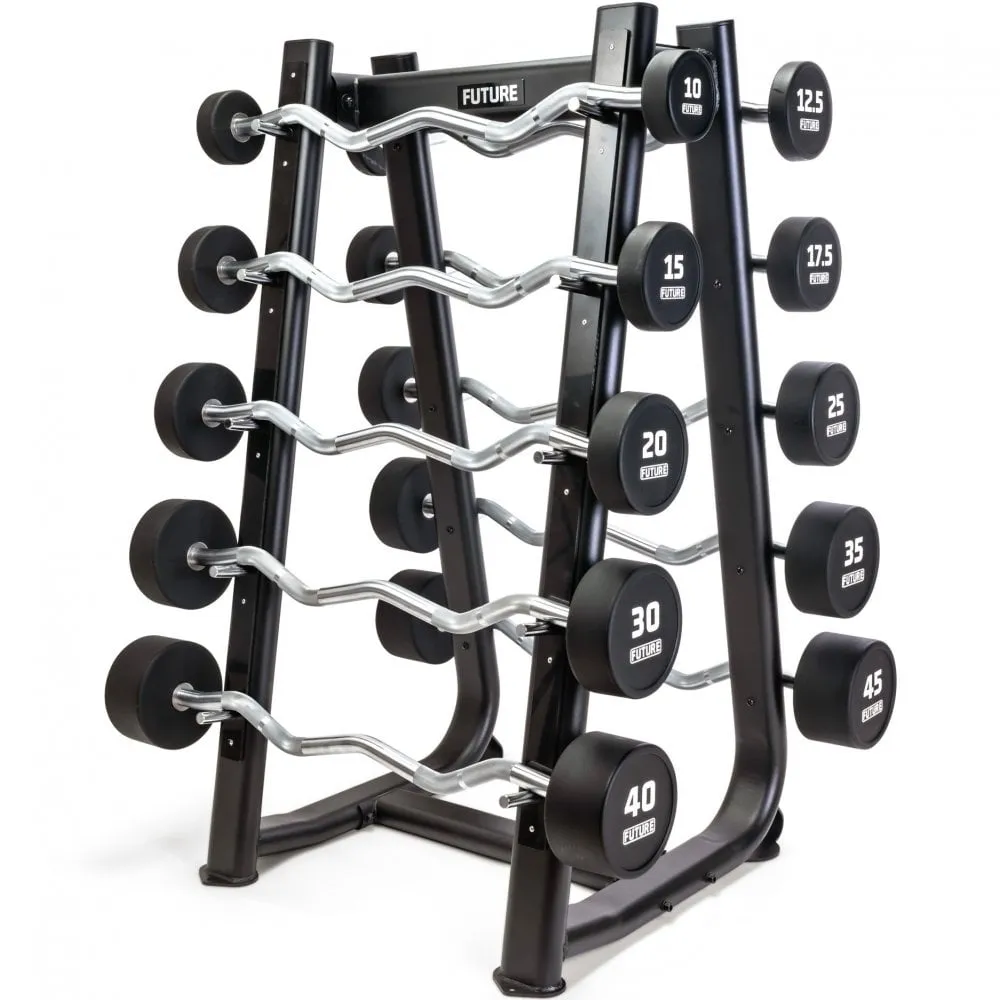 Editor-Loved Future Premium EZ Curl Urethane Barbell Set  & Rack 10 - 45kg Moving Fast, Elliptical,Cross trainers, Yoga bolster pillow