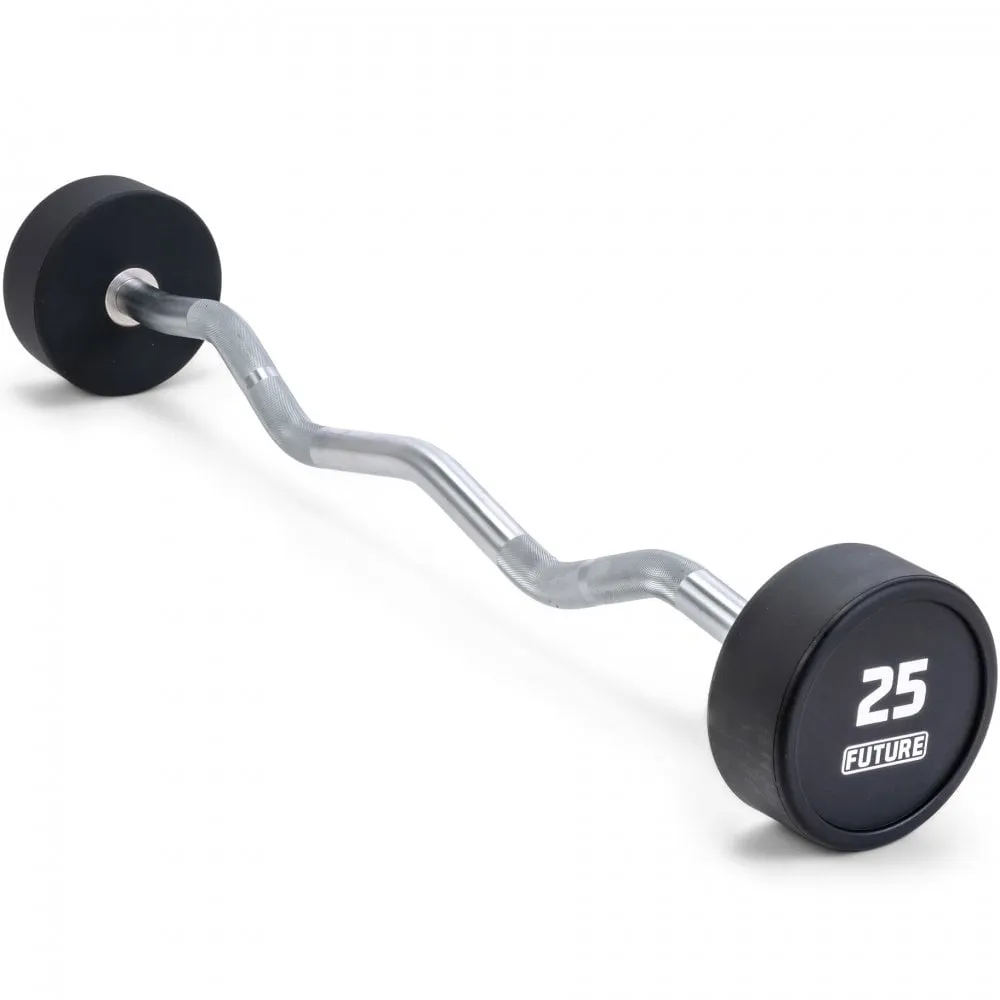 Future Premium EZ Curl Urethane Barbell Set  & Rack 10 - 45kg, Functions, Metal Weights