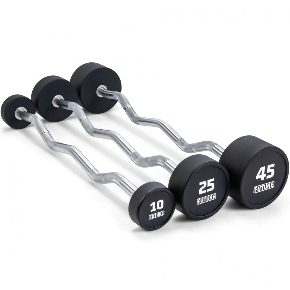 Future Premium EZ Curl Urethane Barbell Set  & Rack 10 - 45kg, Foam roller high density, Upper Body Bikes, Non Folding Treadmills
