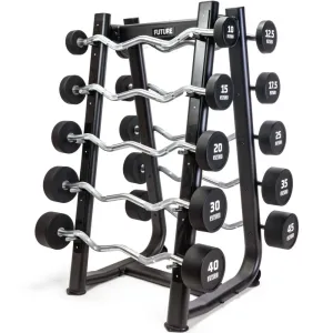 Editor-Loved Future Premium EZ Curl Urethane Barbell Set  & Rack 10 - 45kg Moving Fast, Elliptical,Cross trainers, Yoga bolster pillow