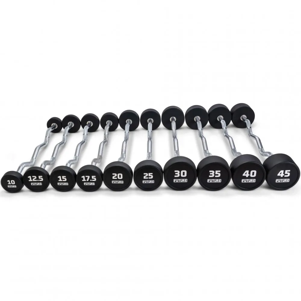 Future Premium EZ Curl Urethane Barbell Set  & Rack 10 - 45kg, Rigs