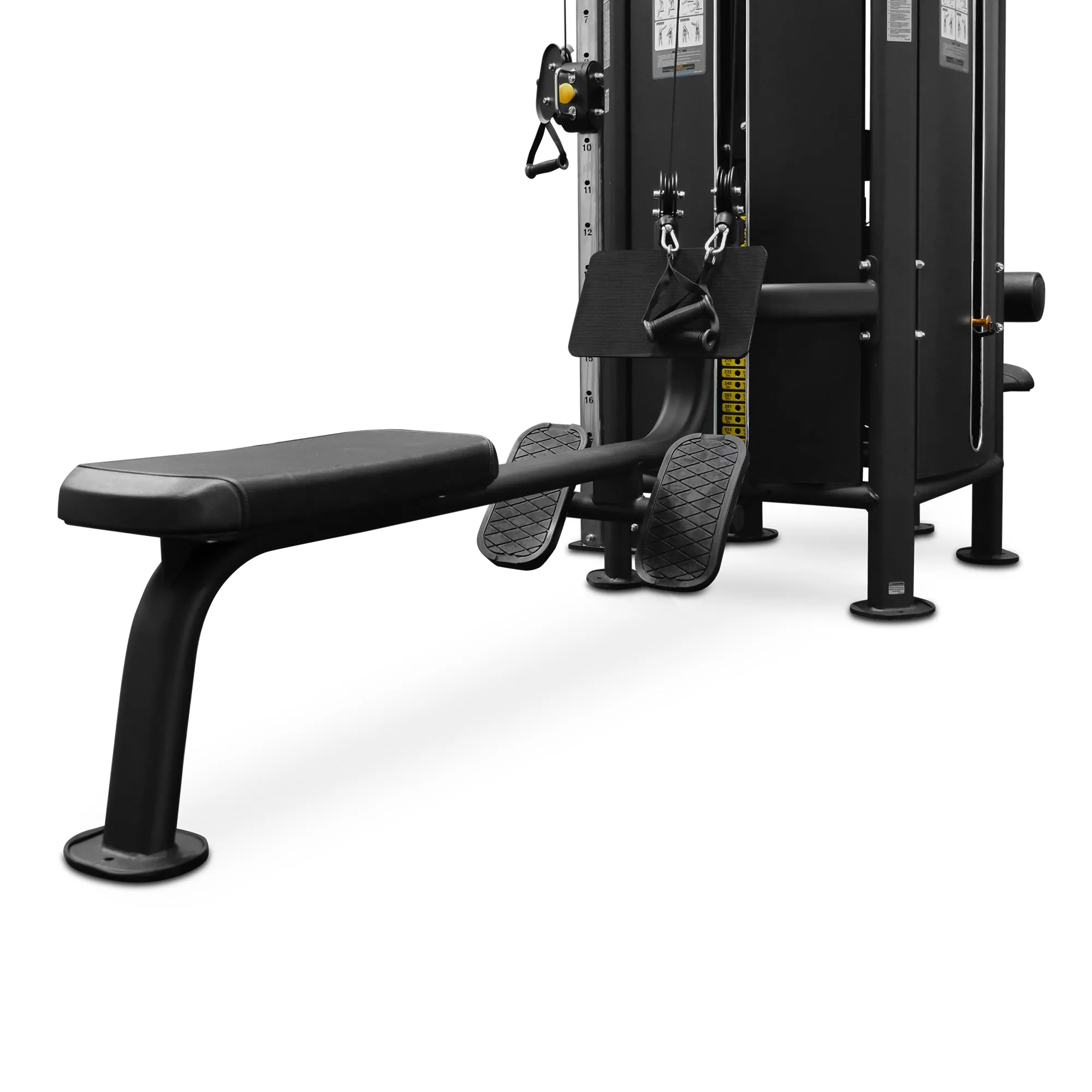 Reeplex 4 Station Commercial Multi-Gym with 150kg Weight Stacks, Adjustable bench for home gym, Ankle support brace, Family yoga mat set