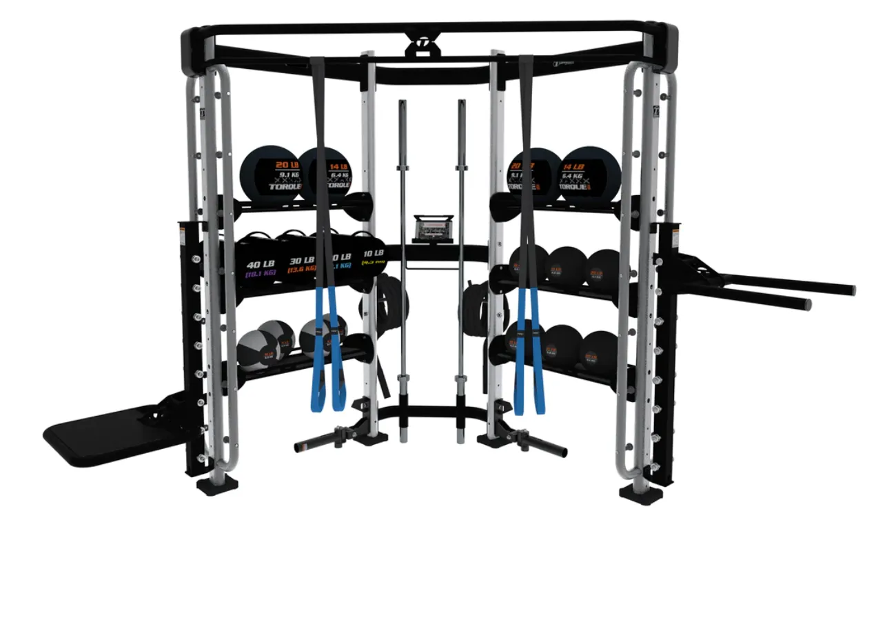 TORQUE Fitness X-Lab Edge Corner Space Package, Rubber Gripped Olympic Plates, Exercise Rings, Yoga mat cleaner