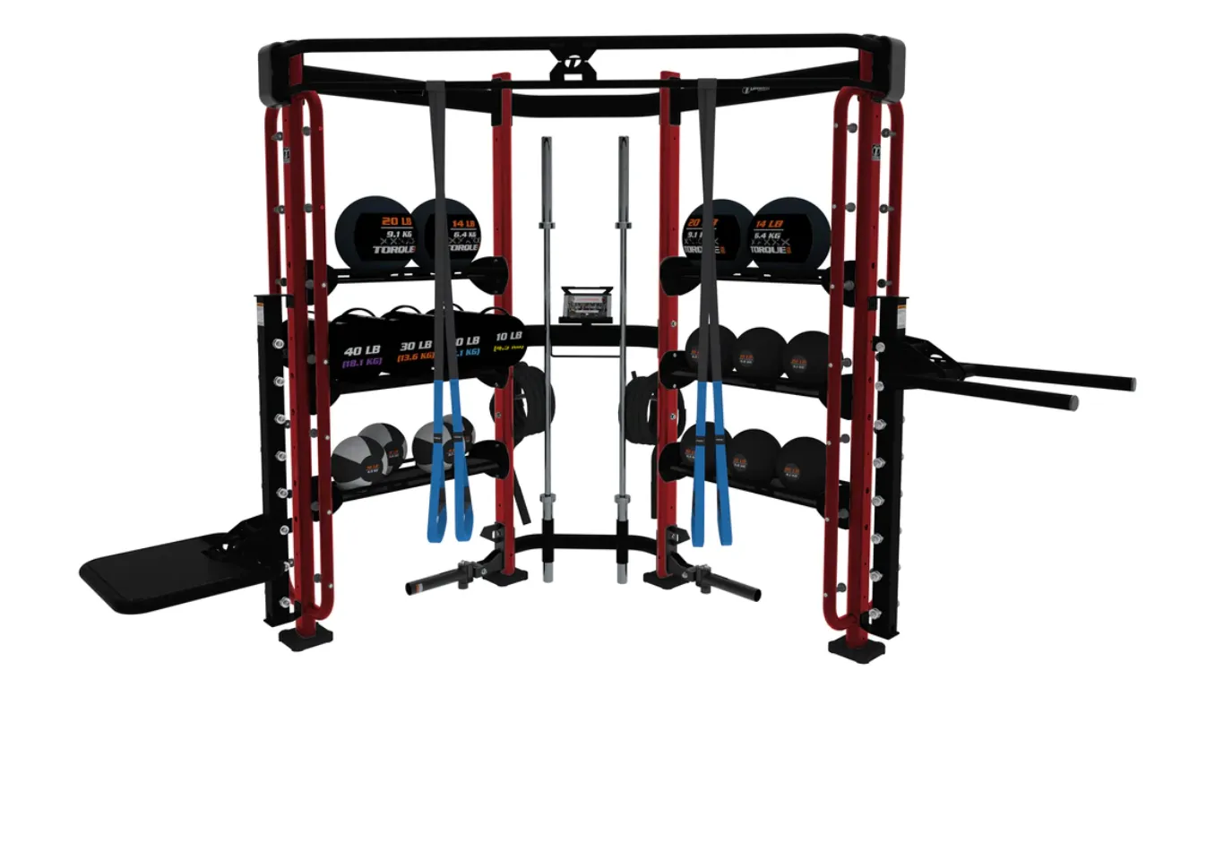 TORQUE Fitness X-Lab Edge Corner Space Package, Yoga bolster pillow, Fixed Barbell Set (With Stand), Commercial Rowers