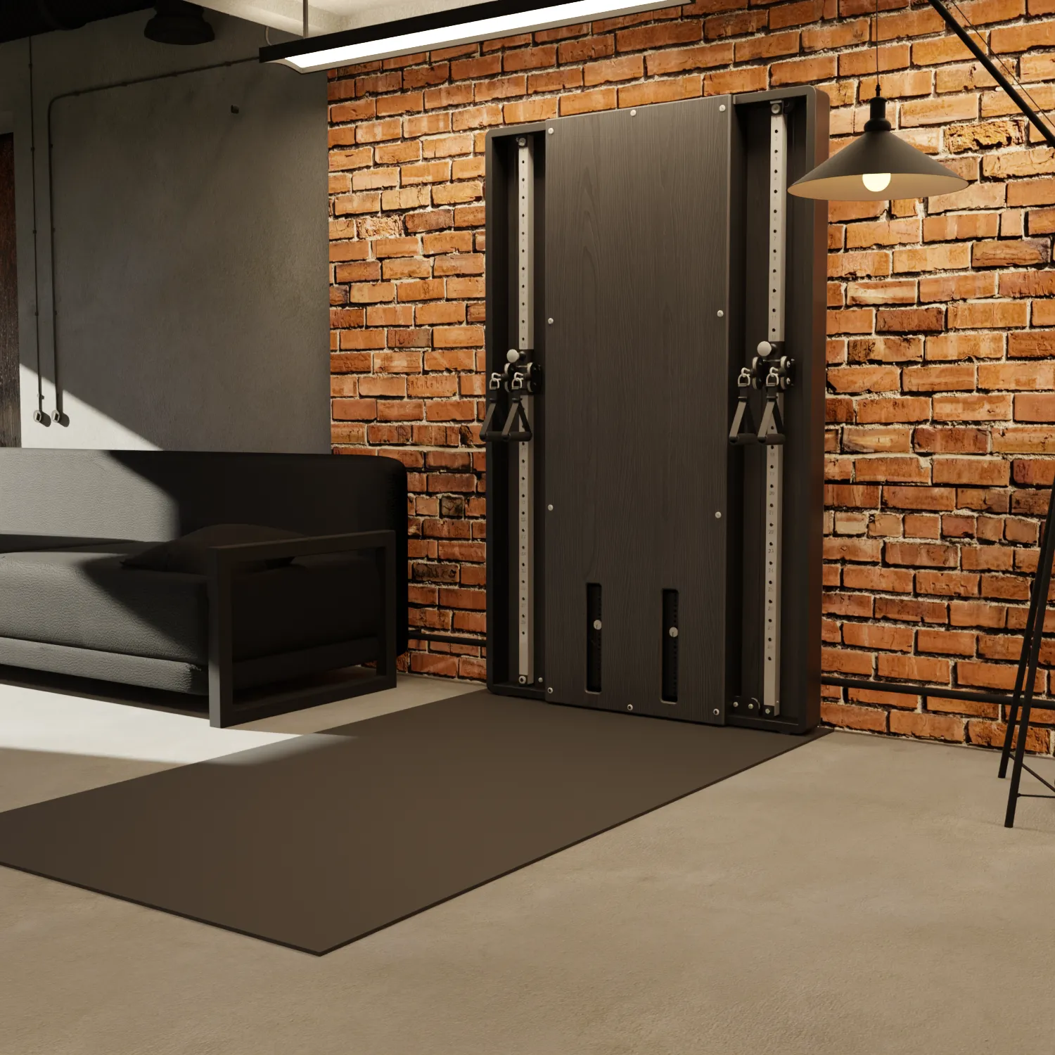 Flow 6 Black -  Wall Mounted Functional Trainer, Vertical climber machine, Weight plate storage pegs, Knee brace for running