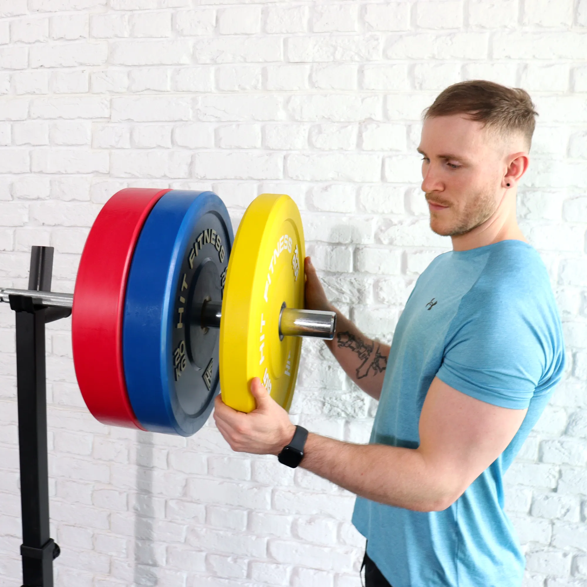 Hit Fitness 15kg Commercial Coloured Rubber Bumper Plate, Barbell weight set, Yoga Mats, Weightlifting chalk
