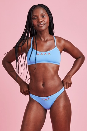 Embroidered Europe Bikini Bottom - Azure Rose