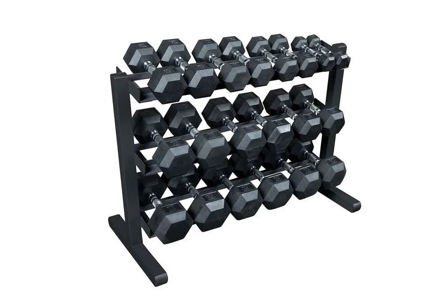 Warrior Rubber Hex Dumbbell Set w/ Rack (5-50lbs) (SUMMER SALE), Gym water bottle, Suspension Trainers, Dumbbells