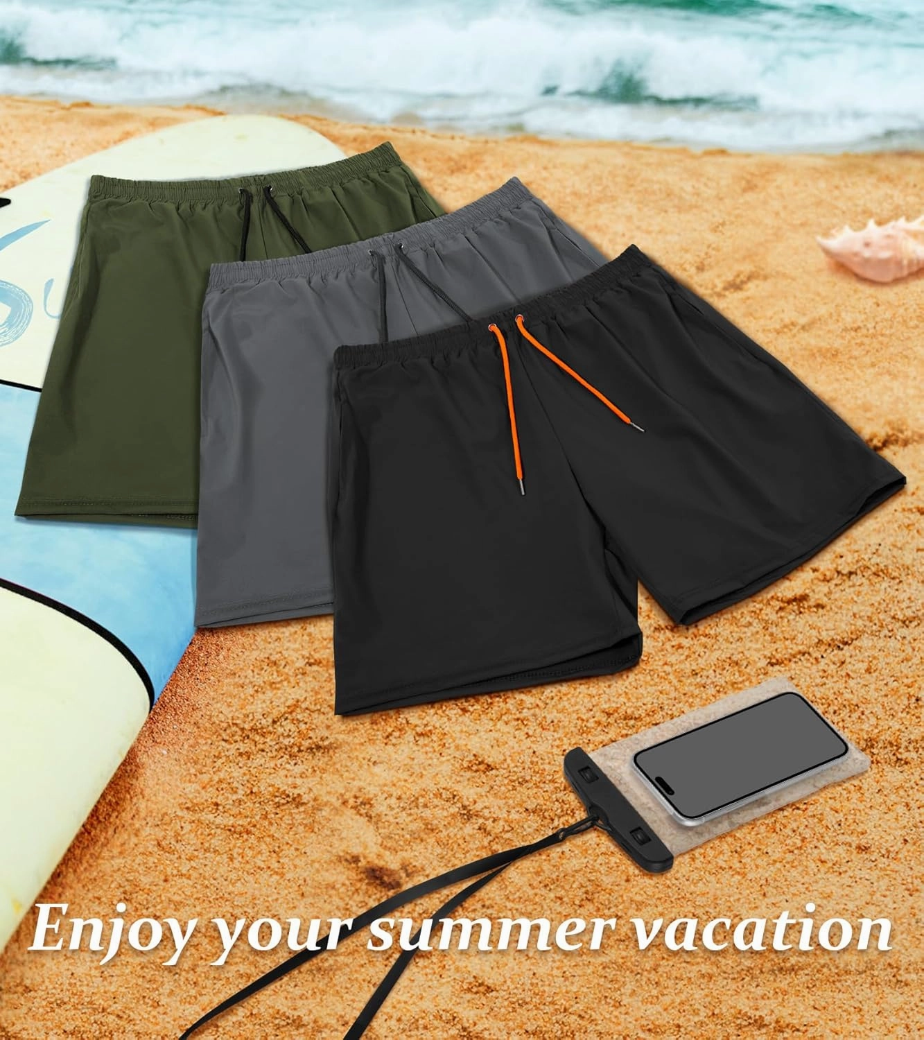 Fasker Mens Swim Trunks with Compression Liner 7" Inseam Quick Dry Bathing Suit Beach Shorts Swimming Trunks with Pockets