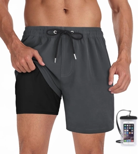 Fasker Mens Swim Trunks with Compression Liner 7" Inseam Quick Dry Bathing Suit Beach Shorts Swimming Trunks with Pockets