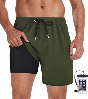 Fasker Mens Swim Trunks with Compression Liner 7" Inseam Quick Dry Bathing Suit Beach Shorts Swimming Trunks with Pockets