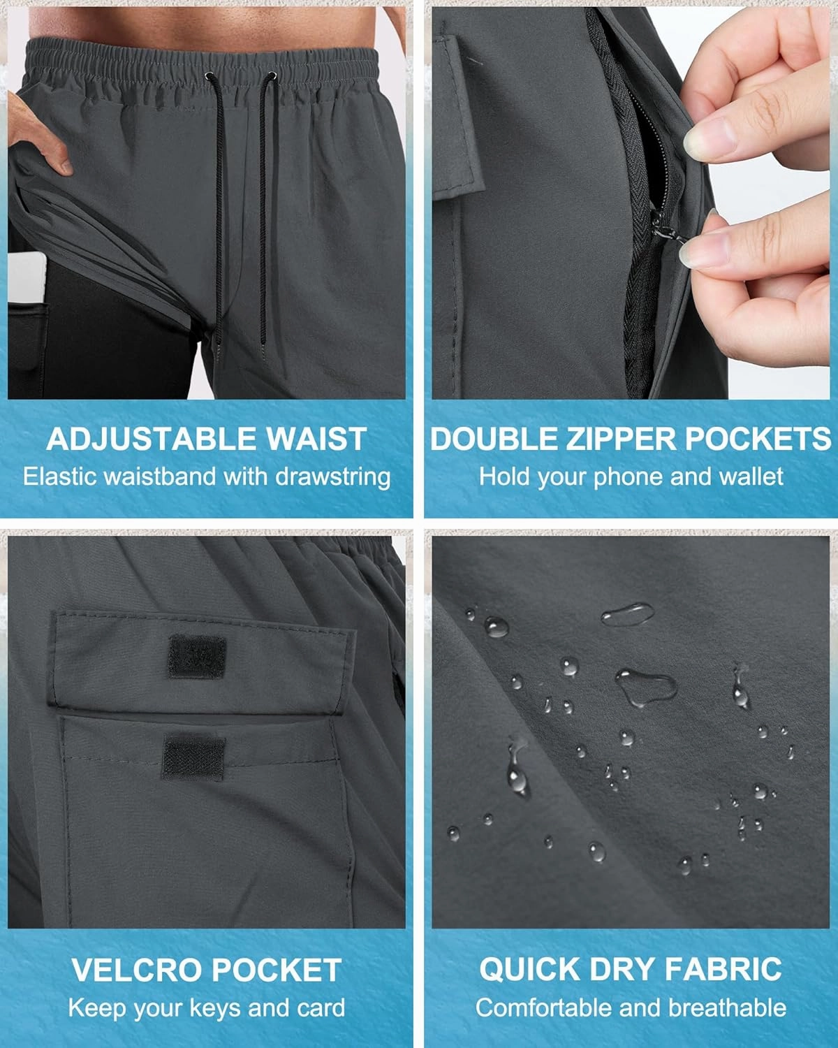 Fasker Mens Swim Trunks with Compression Liner 7" Inseam Quick Dry Bathing Suit Beach Shorts Swimming Trunks with Pockets