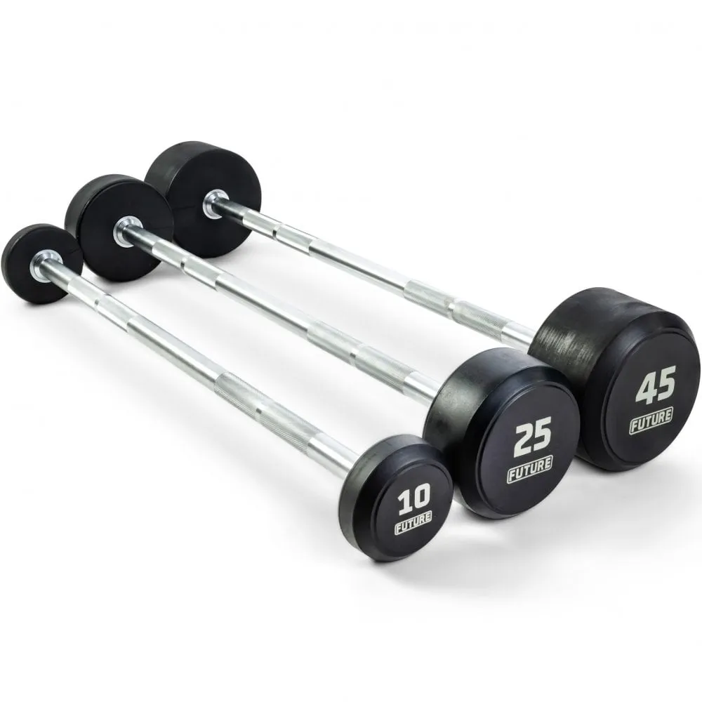 Future Premium Straight Rubber Barbell Set & Rack 10 - 45kg, Pump Sets,Studio Barbells, Under desk treadmill, Exercise bike replacement parts