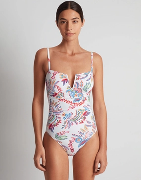 Fleurette Underwired OTS Swimsuit - White Floral