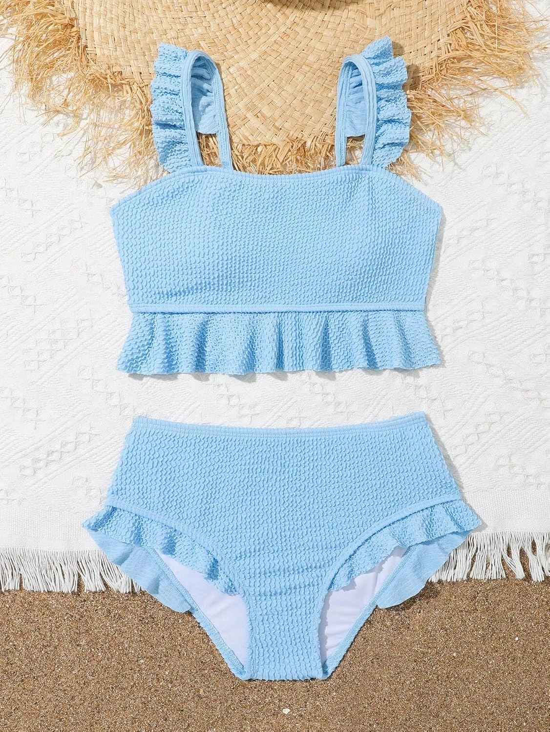 Floerns Girl's 2 Piece Bathing Suit Ruffle Trim Summer Bikini Swimsuit