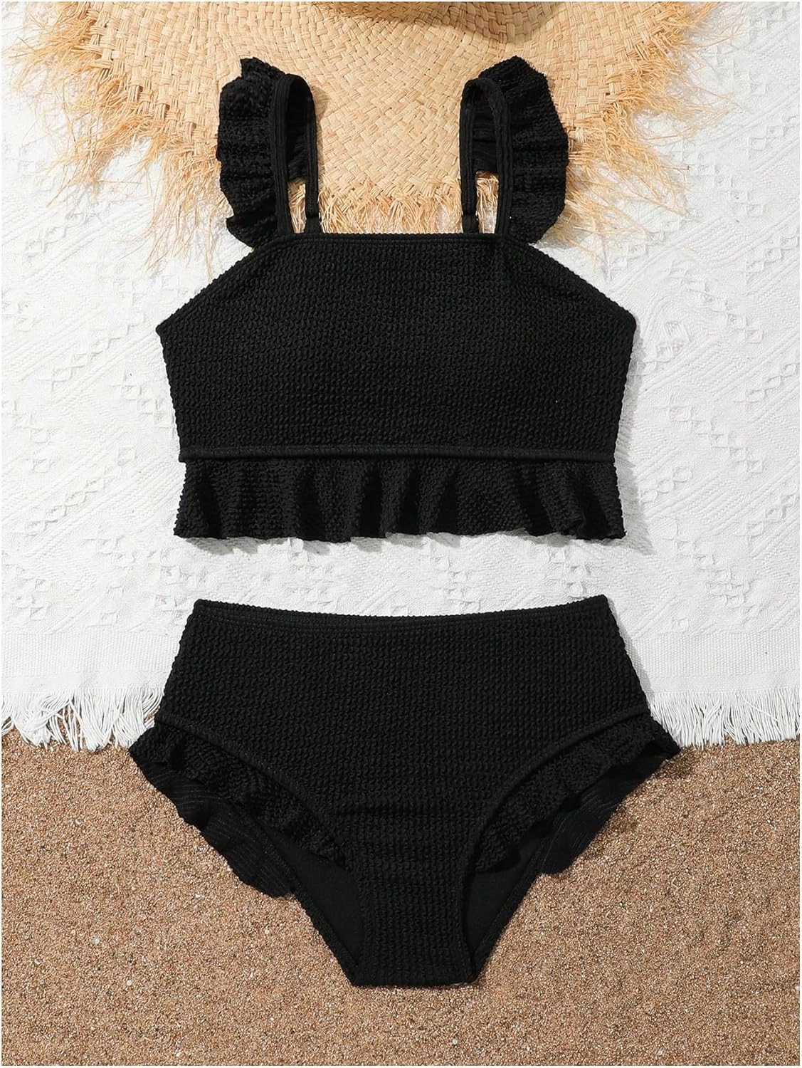 Floerns Girl's 2 Piece Bathing Suit Ruffle Trim Summer Bikini Swimsuit