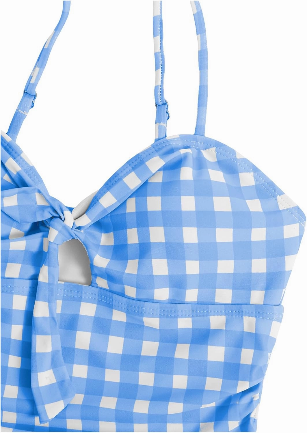 Floerns Girl's Gingham Print Ruched Cut Out Knot Front One Piece Swimsuit
