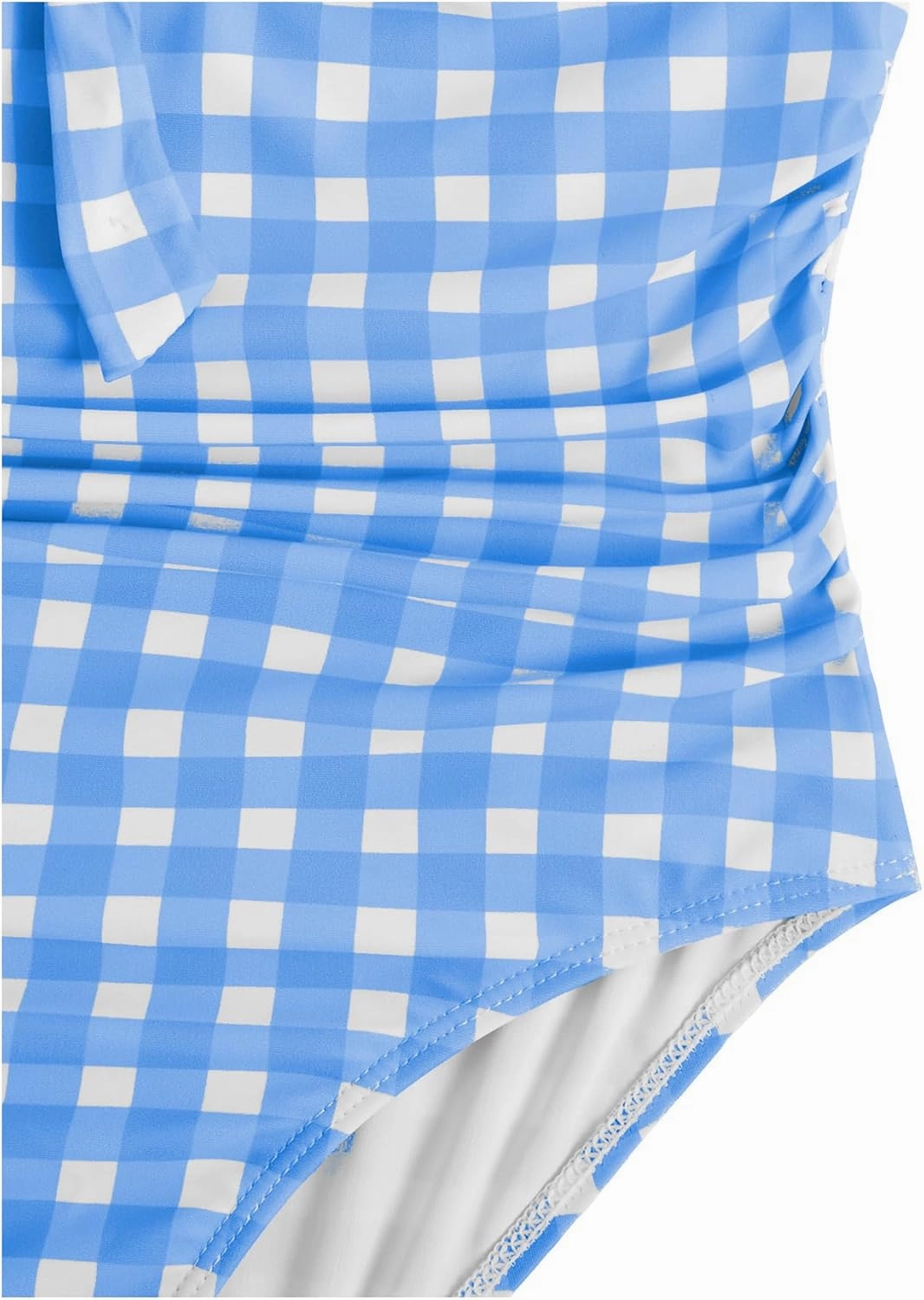 Floerns Girl's Gingham Print Ruched Cut Out Knot Front One Piece Swimsuit