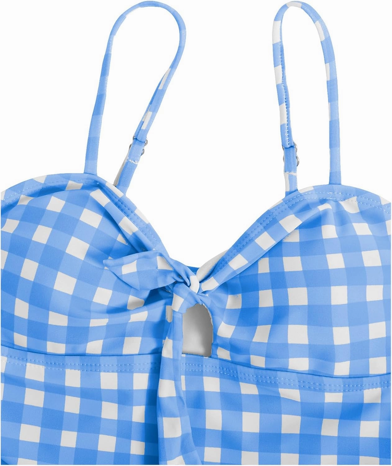 Floerns Girl's Gingham Print Ruched Cut Out Knot Front One Piece Swimsuit