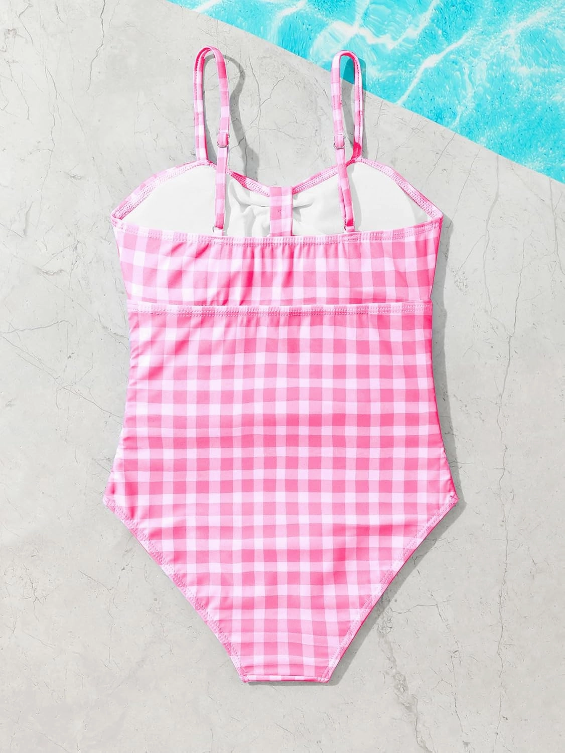 Floerns Girl's Gingham Print Ruched Cut Out Knot Front One Piece Swimsuit