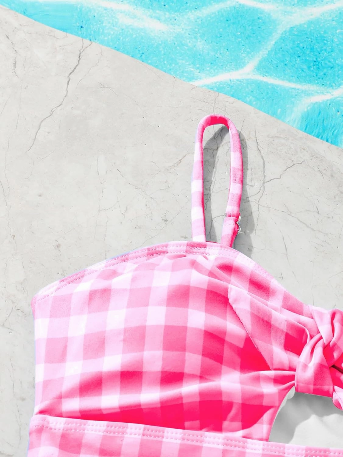 Floerns Girl's Gingham Print Ruched Cut Out Knot Front One Piece Swimsuit