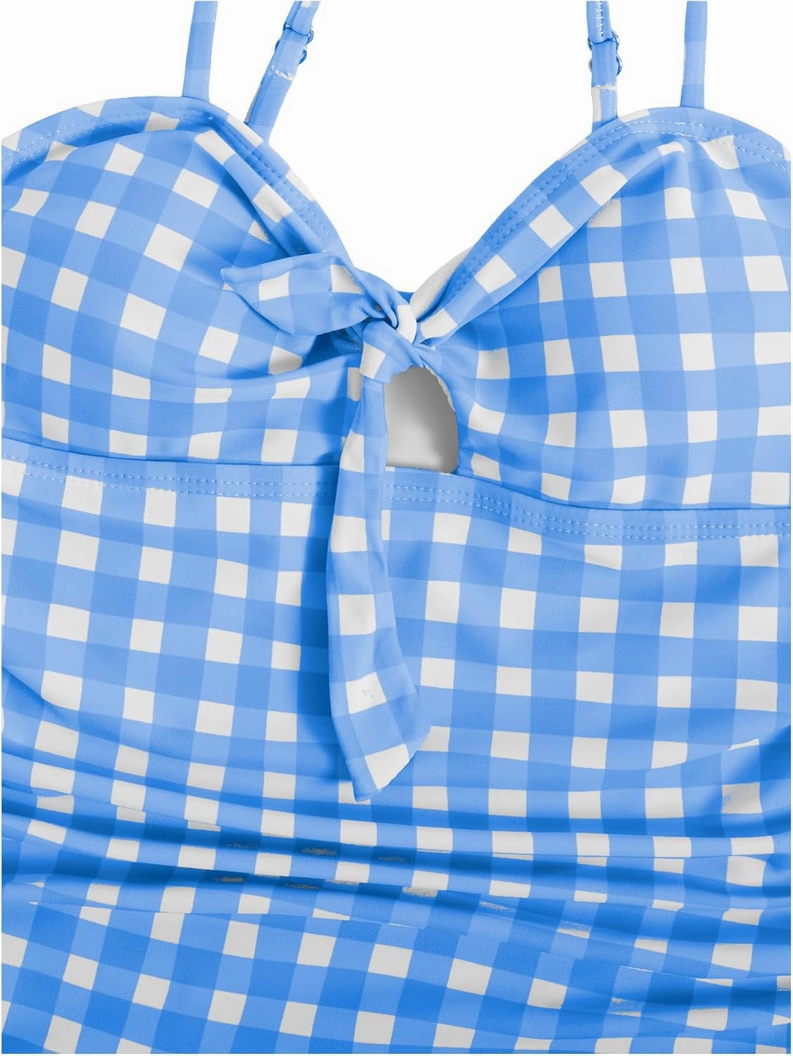 Floerns Girl's Gingham Print Ruched Cut Out Knot Front One Piece Swimsuit