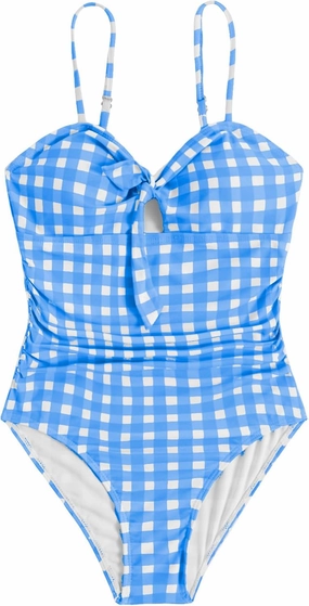 Floerns Girl's Gingham Print Ruched Cut Out Knot Front One Piece Swimsuit