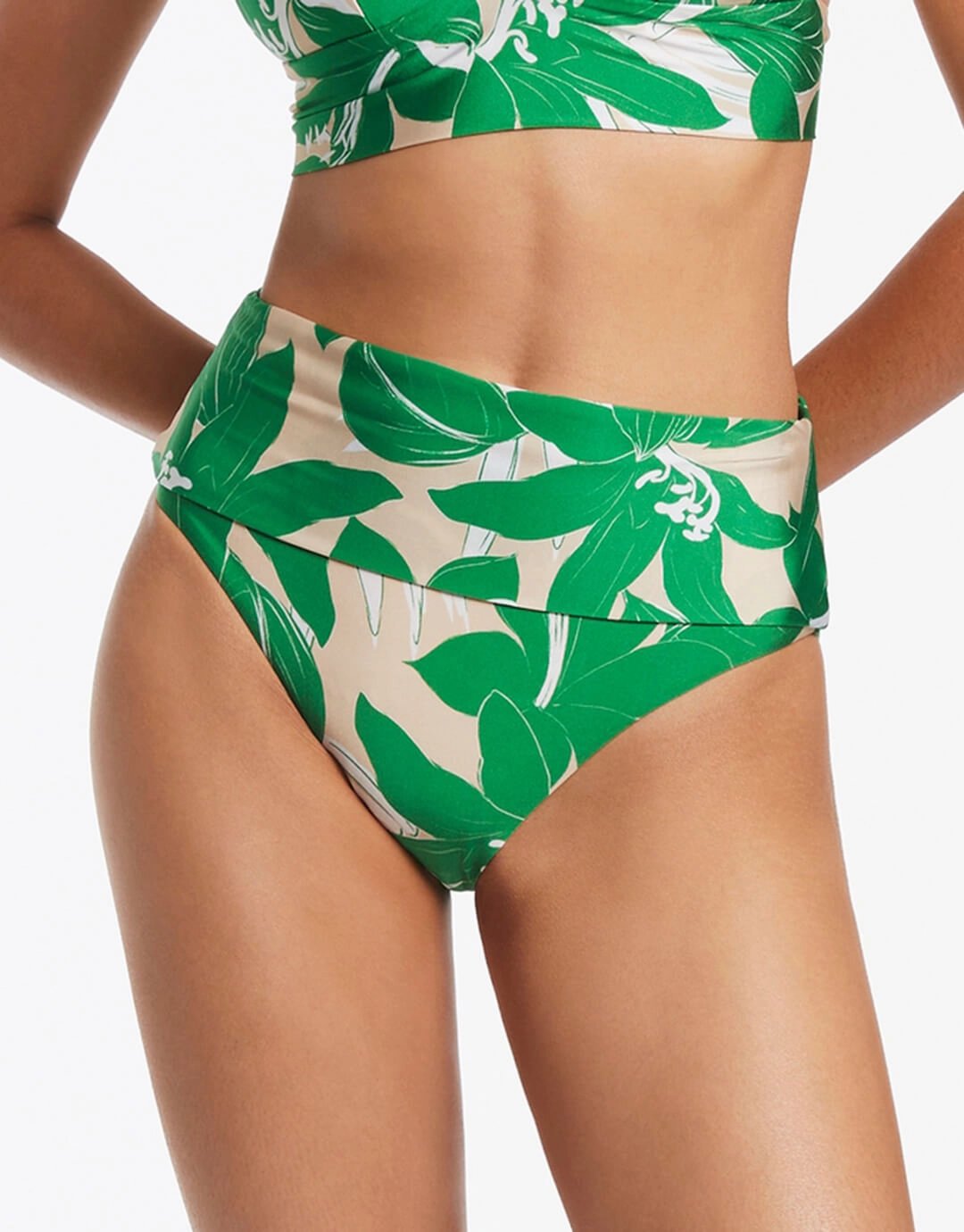 Floreale Fold Down Bikini Pant - Green