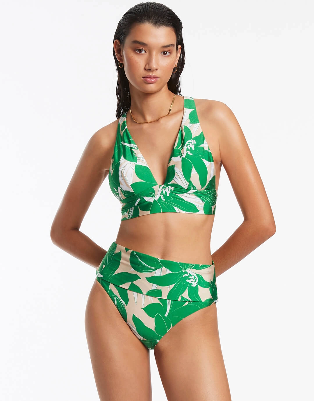 Floreale Fold Down Bikini Pant - Green