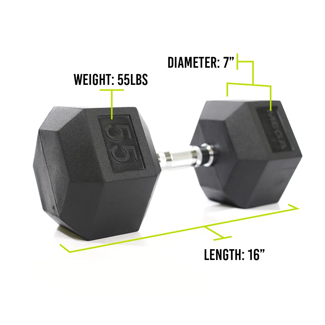 Mega Fitness - Rubber Hex Dumbbell 55lbs, Leg Machines, Squat Racks
