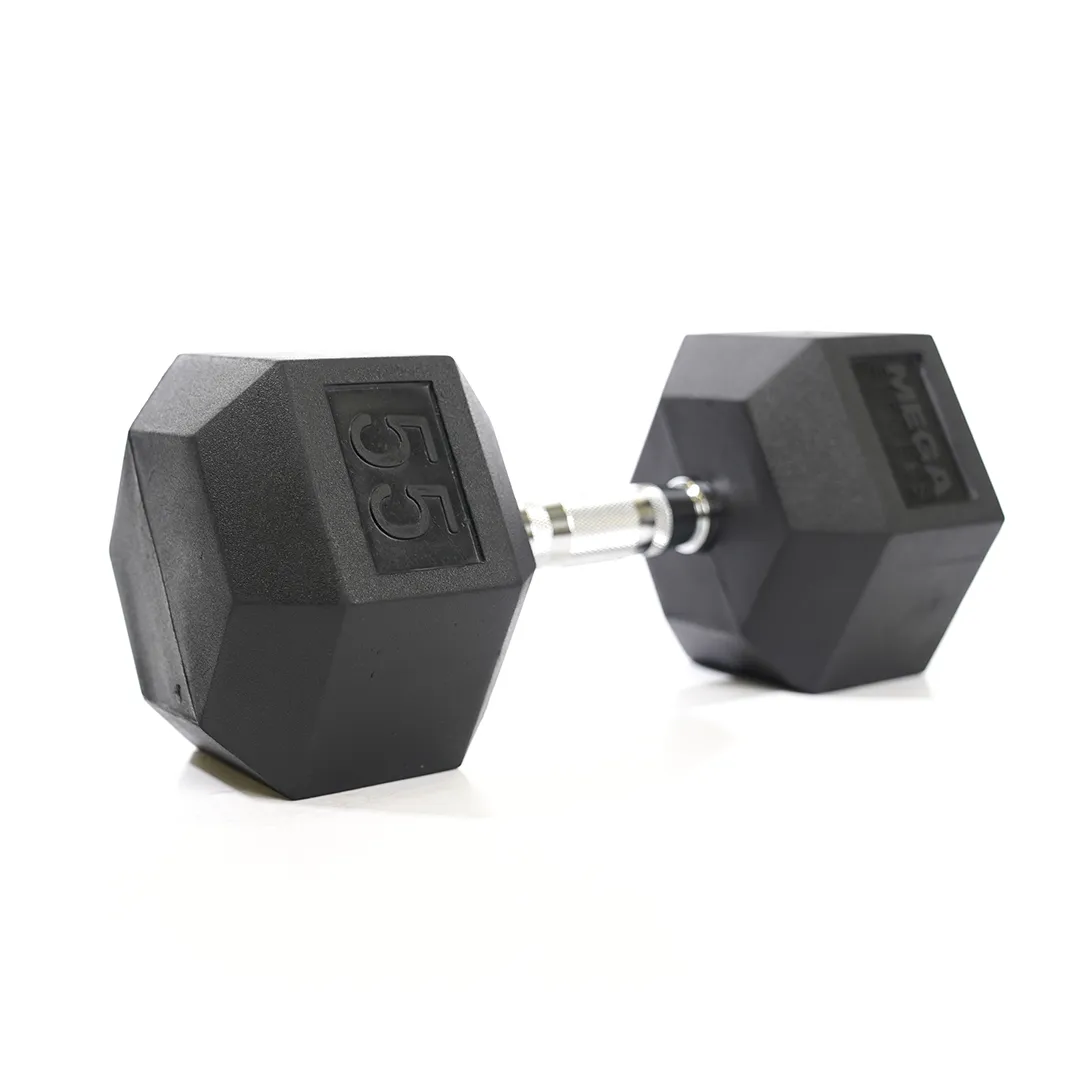 Fresh Finds Mega Fitness - Rubber Hex Dumbbell 55lbs Loved by Thousands, Wheelchair accessible gym gear