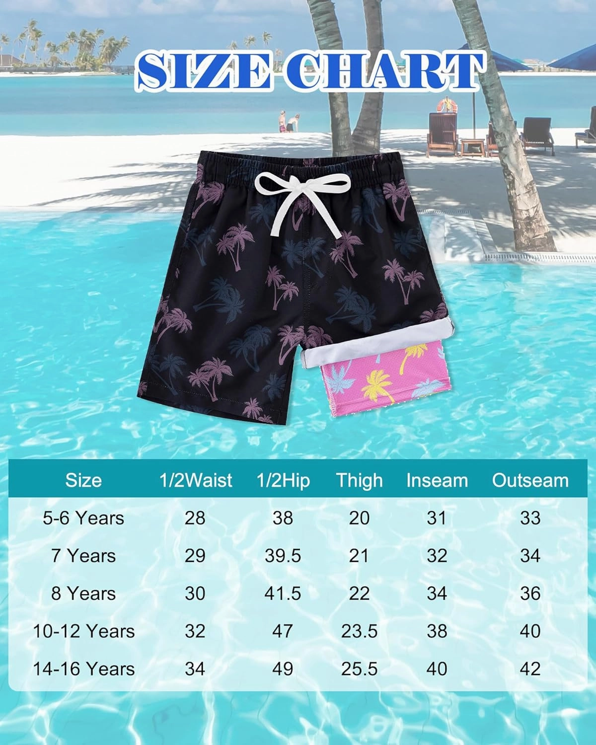Funnycokid Boys Swim Trunks with Compression Liner Kids Anti-Chafe Swim Shorts Quick Dry Bathing Suit 5-16T