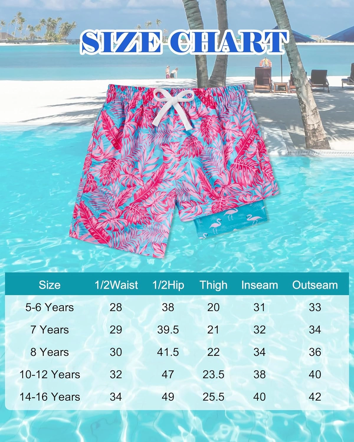 Funnycokid Boys Swim Trunks with Compression Liner Kids Anti-Chafe Swim Shorts Quick Dry Bathing Suit 5-16T
