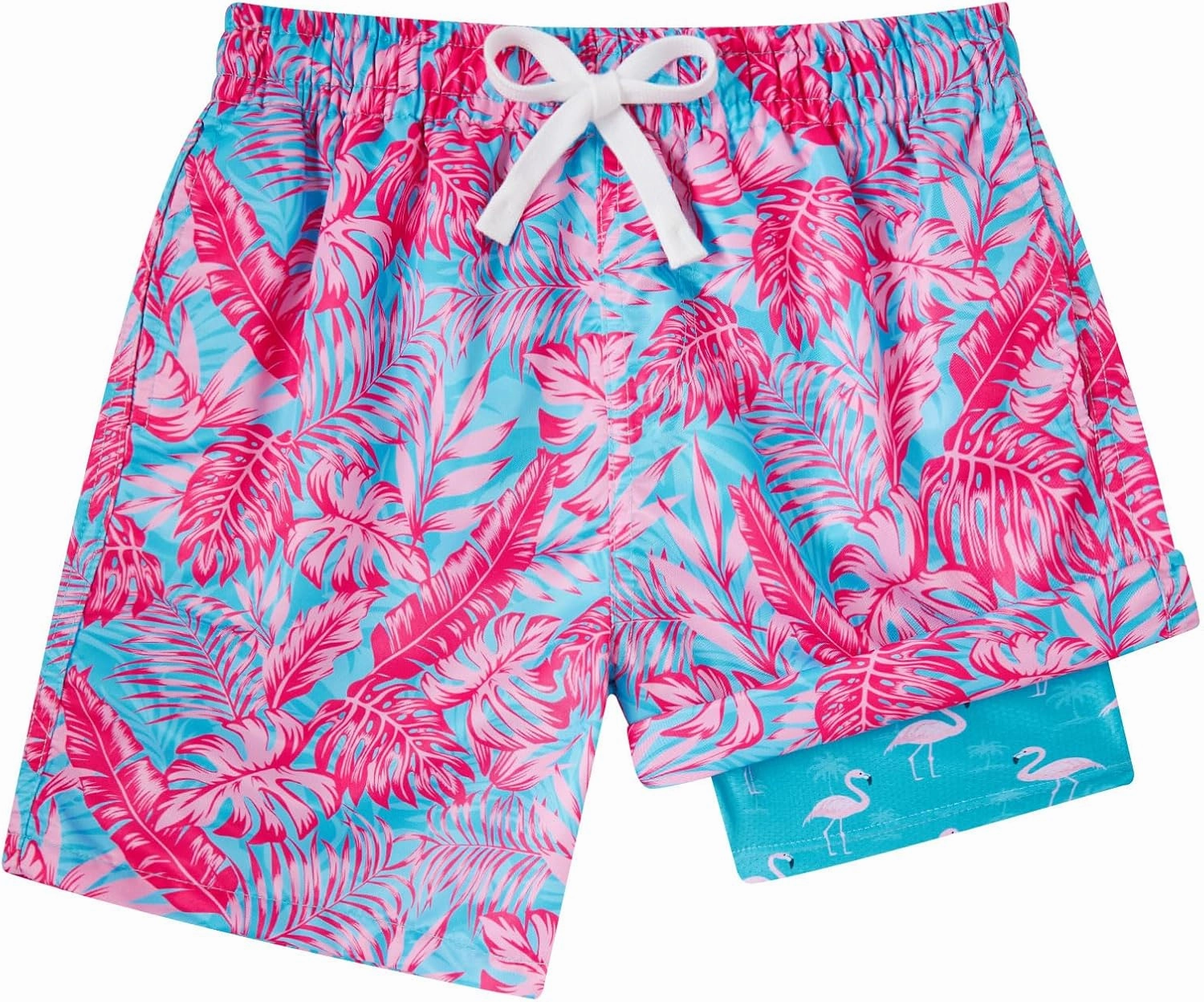 Funnycokid Boys Swim Trunks with Compression Liner Kids Anti-Chafe Swim Shorts Quick Dry Bathing Suit 5-16T