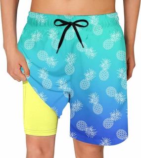 Funnycokid Boys Swim Trunks with Compression Liner Kids Anti-Chafe Swim Shorts Quick Dry Bathing Suit 5-16T