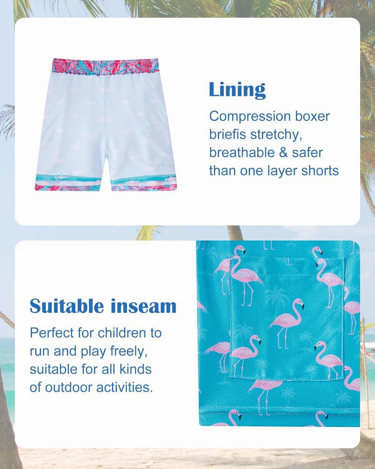 Funnycokid Boys Swim Trunks with Compression Liner Kids Anti-Chafe Swim Shorts Quick Dry Bathing Suit 5-16T