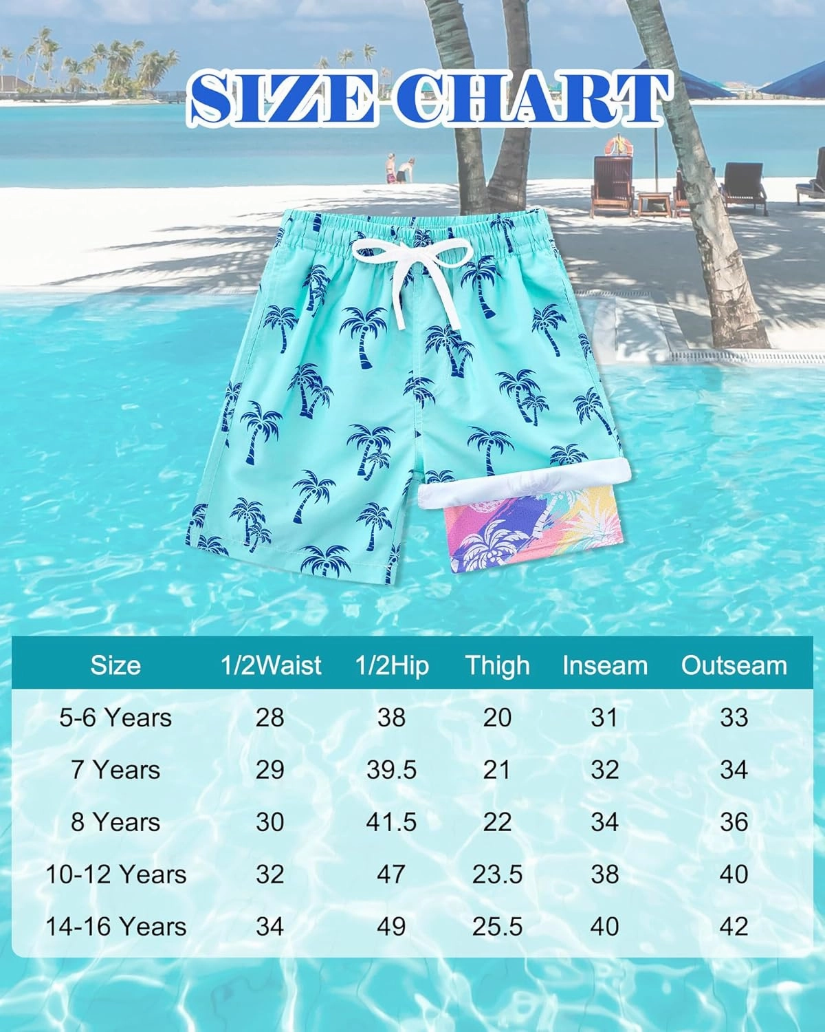Funnycokid Boys Swim Trunks with Compression Liner Kids Anti-Chafe Swim Shorts Quick Dry Bathing Suit 5-16T