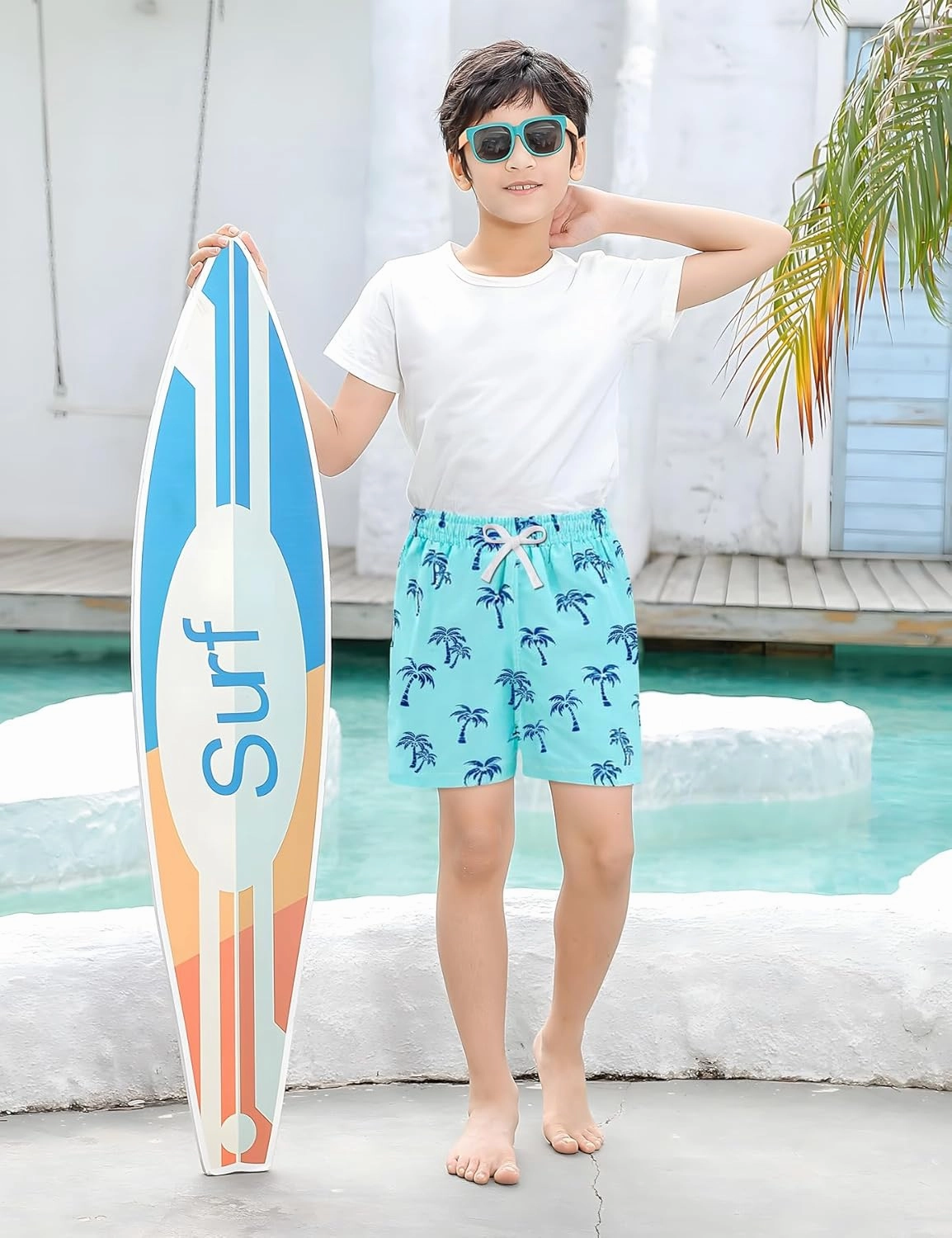 Funnycokid Boys Swim Trunks with Compression Liner Kids Anti-Chafe Swim Shorts Quick Dry Bathing Suit 5-16T