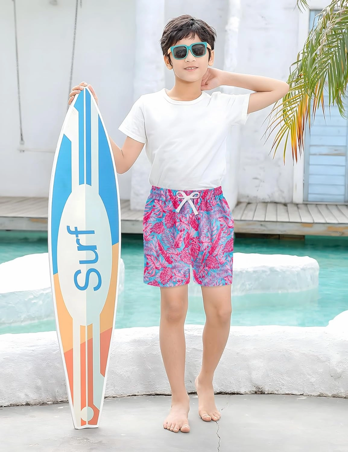Funnycokid Boys Swim Trunks with Compression Liner Kids Anti-Chafe Swim Shorts Quick Dry Bathing Suit 5-16T